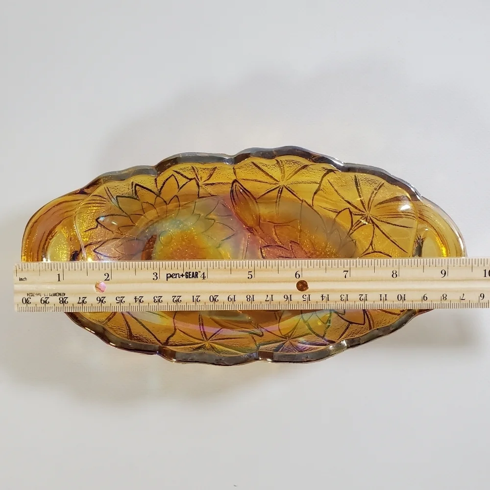 Indiana Glass Carnival Iridescent Amber Pickle Relish Dish Vintage